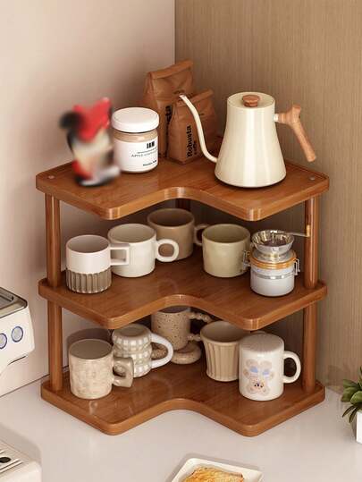 1 Multifunctional Corner Shelf, Bamboo Bathroom Rack, Freestanding Desktop Storage Cabinet, Toner And Cosmetics Organizer, Desktop Stationery Office Organizer, Stylish Decor Piece. Ideal For Dorm Rooms, Homes, Schools, Offices, And Other Desktop Organization Needs. Kitchen Countertop Organizer, Coffee Station, Kitchen Storage Rack, Coffee Station Organizer.