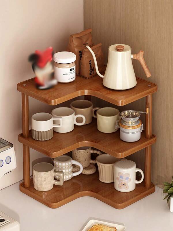 1 Multifunctional Corner Shelf, Bamboo Bathroom Rack, Freestanding Desktop Storage Cabinet, Toner And Cosmetics Organizer, Desktop Stationery Office Organizer, Stylish Decor Piece. Ideal For Dorm Rooms, Homes, Schools, Offices, And Other Desktop Organization Needs. Kitchen Countertop Organizer, Coffee Station, Kitchen Storage Rack, Coffee Station Organizer.