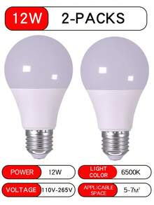 2pcs/4pcs/6pcs/8pcs 12W 6500K LED Light Bulbs, E27 Base, Bright Home/Living Room Lighting