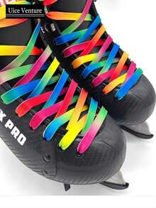 1 Pair Ice Hockey/Figure Skating Laces - Double-Layer Reinforced Waxed Tips, White/Blue/Black, For Ice Hockey & Roller Skating, Skating Maintenance, Durable Construction