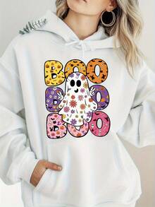Women's Hoodie With Boo Ghost Floral Pumpkin Print - Simple Design, This Hoodie Is Warm And Comfortable, And Comes With Spacious Kangaroo Pocket.Perfect For Everyday Wear And Various Occasions, Showcasing Natural Elegance.It's An Essential Gift Choice And A Comfortable Layering Item Suitable For All Seasons.Machine Washable For Easy Care.Local Delivery Service Available. - Black - View 6