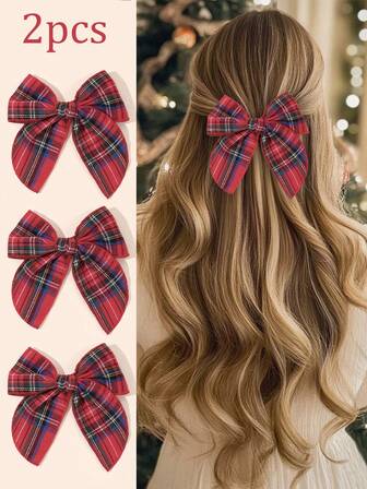 1pc Christmas Hair Bows For Women Girls Red Plaid Fabric Bow Alligator Clips Cute Checkered Bow Hair Clips Christmas Party Decoration Barrettes Christmas Gifts Bow Hair Clips Women Hair Accessories, Hair Claws, Hair Slide