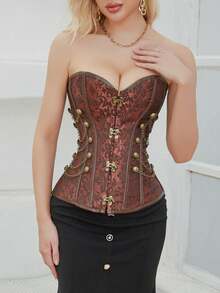 Áo corset phong cách Steampunk cổ điển mới của Luna Muse dành cho nữ, điểm nhấn là dây xích kim loại màu nâu đậm, thiết kế ôm sát gợi cảm, áo hai dây croptop, kiểu dáng cao cấp thanh lịch, phù hợp cho mặc hàng ngày, dạo phố, dự tiệc, hẹn hò, biểu diễn, hoạt động ngoài trời, đi học, phong cách punk, Lễ Tạ ơn, lễ hội âm nhạc, năm mới, tiệc tùng. - Cà phê nâu - Xem 5