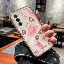 Funda de Teléfono de Botas y Sombrero de Vaquero Rosa para Oppo A3/A3 Pro/Opponetwork, Compatible con: Reno 5/8T, 10 y 11Pro (12F), 76S-A, 76-S&A, 76-X-A58 - Funda Protectora Creativa de Moda Transparente a Prueba de Golpes de TPU Suave - Colores mixtos - Ver 6