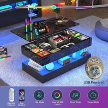 39.4"/47.2" Large Lift Top Coffee Table With Charging Station, LED Modern High Glossy Center Table With Hidden Compartment Storage, Lift Living Room Tables - 查看 4