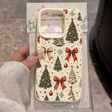 1個 TPU材料 暖かいかく楽しいクリスマスツリー、赤いいリボン、ボール、雪のクリスタルパターンの電話ケース //Redmi対応 - ホワイト - チェックする 2