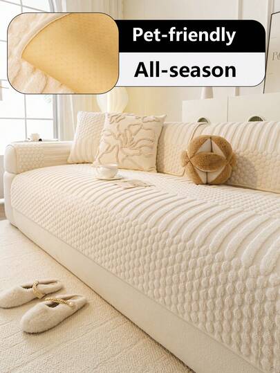 1pc Soft Flannel Classic Dotted Sofa Cushion, Non-Slip, Anti-Scratch, Fade Resistant, Machine Washable, Suitable For Bedroom, Living Room, 1-4 Seater Sofa, Backrest & Armrest Cover, All Season