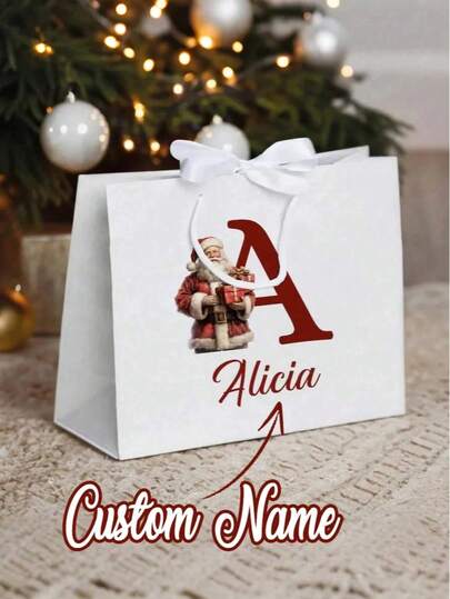 Customized Santa Gift Bags, Personalized Initials And Name Gift Bags, First Christmas Gifts, Christmas Toy Bags, Special Christmas Eve Delivery Gift Boxes, Personalized Christmas Gift Bags, Santa Gift Bags, Christmas Party Bags, Santa Bags, White Gift Bags With Rope Handles, Bow Ribbon Bags