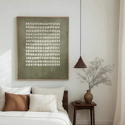 一套鼠尾草绿日式圆点抽象墙画，极简水墨手绘海报，自然纹理，波西米亚大地色系北欧风墙画，家居装饰客厅，墙面装饰，无框