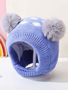 儿童秋冬护耳帽，男女通用婴儿防风雪帽，带双绒球，针织保暖帽 - 1PC - 查看 16