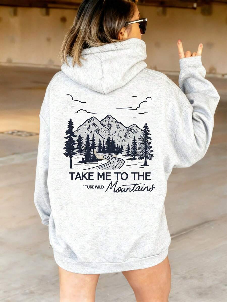 Take Me To The Mountains Hoodie Outdoor Adventure Graphic Sweatshirt Nature Inspired Mountain Scene Pullover Women's Casual Wear - 淺灰色 - 查看 1