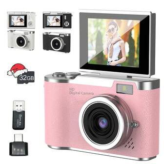 Cámara digital HD para fotografía y vlogging, set de cámara, compacta de 48MP, zoom digital 8X, pantalla giratoria de 180°, con flash incorporado, incluye lector de tarjetas - ideal para principiantes, transmisión en vivo y viajes, cámara para transmisión en vivo | Interfaz amigable para el usuario | Cámara de alta resolución, cámara portátil, regalo para Pascua, Copa Mundial, Eid Al-Fitr, Navidad, cumpleaños y Año Nuevo