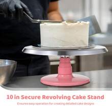 10 Pulgadas Soporte Giratorio para Pasteles, Bordes Redondeados Plato Giratorio Duradero para Decoración de Pasteles, Aleación de Aluminio, Base giratoria para pastel, Soporte Giratorio para Decoración de Pasteles, Rodamiento Silencioso, Plato Giratorio Resistente para Decoración de Pasteles - Rosa - Ver 2