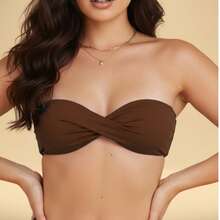 Twisted Strapless Bikini Top With Padded Cups, Made Of Polyester Microfiber. - Rỉ Nâu - Xem 2