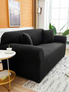 1pc Thickened Waffle Texture Full Coverage Sofa Cover, Modern Minimalist Style Sofa Protector, Suitable For Bedroom, Living Room, Office Sofa Decor In Autumn/Winter, Pillow Cover Not Included - Black - View 1