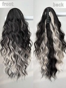 18-Inch Wavy Heat-Resistant Synthetic Ponytail Hair Extension With Claw Clip, Contrast Color Design, Suitable For Women's Party And Daily Use - Two-Tone - View 9