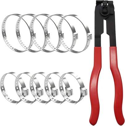 CV Boot Clamp Plier With 10PCS 304 Stainless Steel Crimp Bands, 5PCS Small And 5PCS Large Universal Adjustable Drive Shaft Drive Shaft Joint Boot Crimp Clamps Most