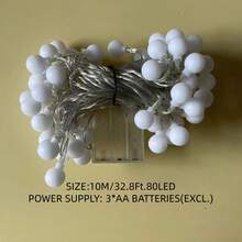 1PC 10/20/40/80 LED 1.5/3/6/10m Round Ball Light String, Fairy Tale Lamp For Girl\ Room, Bedroom Decoration, Birthday Party, Wedding Decoration, Party Decoration, Gift, Colorful Light