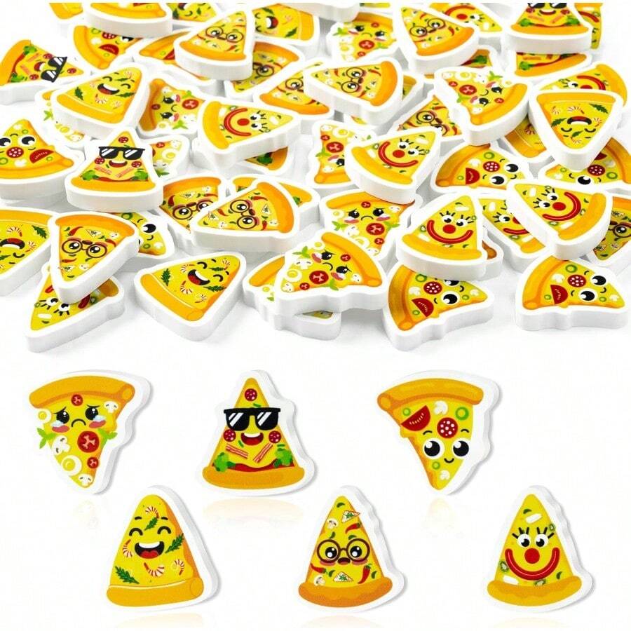 CJiangpo - 60 gomas de borrar de pizza para niños lindo lápiz de dibujos animados rompecabezas de computadora 3D novedoso para el día de la pizza regalos de fiesta temáticos para niños escuela y - amarillo - Ver 1