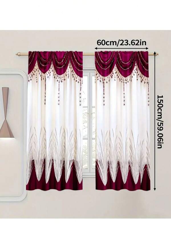 Cortina de estilo europeu de alta qualidade (2 peças), design 2 em 1, tecido de fibra de poliéster, cortina elegante para sala de estar, cortina decorativa semi-opaca para quarto, escritório, hotel e apartamento.