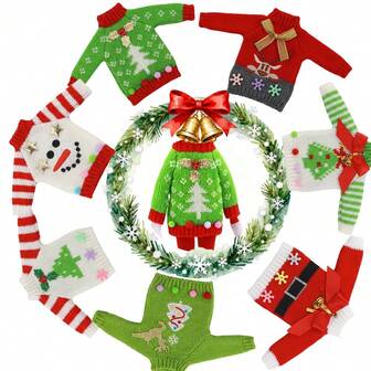 30厘米书架娃娃针织毛衣套装，俏皮可爱，适合派对、节日装饰、摄影道具、书架装饰配件、圣诞树挂饰、必备圣诞礼物、生日派对装饰、酒瓶装饰、家居聚会装饰