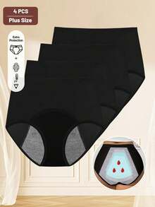 MIOTAN 4条装加大码女士透气网眼三角内裤，防漏、吸湿排汗 - 黑色 - 查看 3