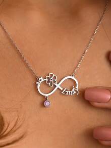 1pc Customized Birthday Flower Name Infinity Symbol Necklace, Women's Stainless Steel Gold Birthday Stone Pendant Necklace, Birthday Party Jewelry Gift - Multicolor - View 6