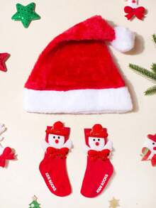 Children Christmas Hat + Christmas Socks Set Children Christmas Decoration Christmas Gift For 2-4 Years Old, Kid Xmas Gift,Children Hat,Boys And Girls Universal, Girl Fall Dress Red Accessories Children Christmas Photography Props Santa Claus Socks Santa Claus Hat - Multicolor - View 12