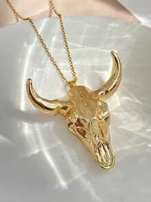 1pc Unique Design Fashion Gold Titanium Steel Chain Alloy Bull Head Diamond Inlaid Round Bull Head Earrings, Western Cowboy Style Bull Head Necklace, Perfect Choice For Women, Suitable For Music Festivals, Parties And Outings, Hip-Hop Style Jewelry, Christmas Gift | Anniversary Gift (Slight Color Deviation Of The Bull Head Earrings.)