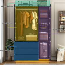 3Doors Armoire Wardrobe Closet With 3 Drawers & Mirror, Modern Wooden Bedroom Armoires With Hanging Rod USB Powered Led Lights For Bedroom - 黑-3門 - 查看 4