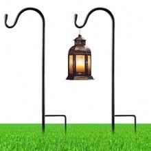 Adjustable Shepherds Hook For Outdoor Metal Rust Resistant Steel Shepard Hooks For Bird Stand Feeder Pole, Weddings Decor, Garden Plant Basket, Outside Hanging Solar Lights (2 Pcs,15inch){Inchsize_nameinch:Inch15inchinch} - 15英吋 - 查看 1