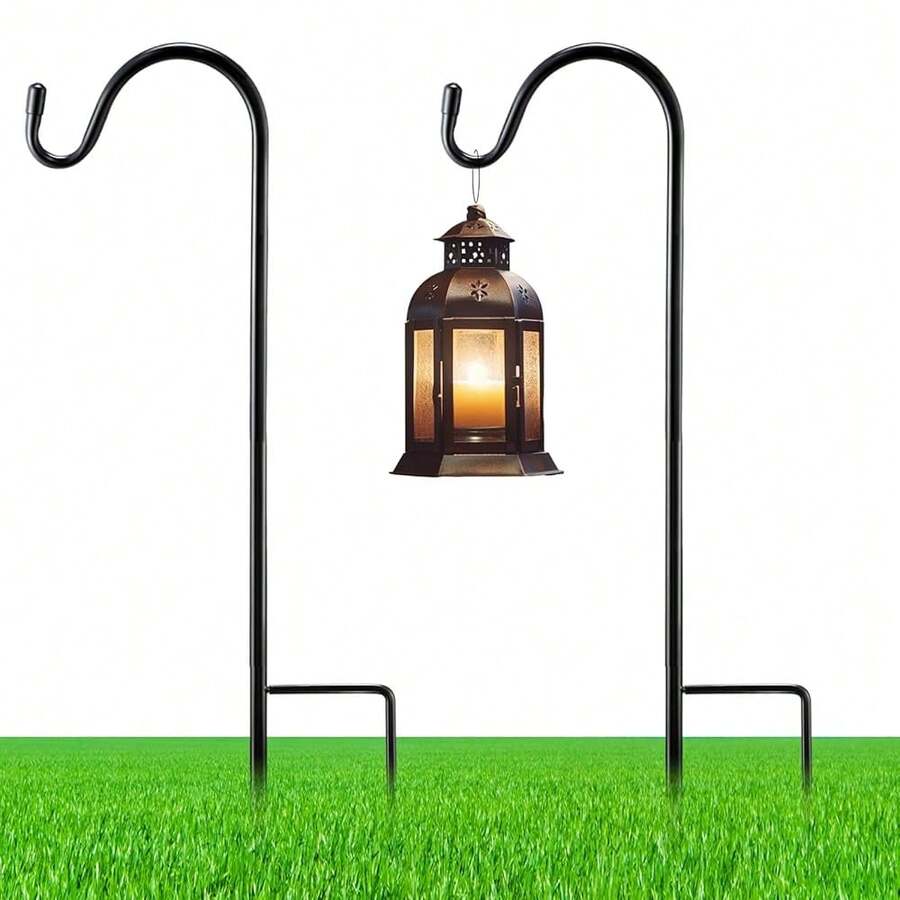 Adjustable Shepherds Hook For Outdoor Metal Rust Resistant Steel Shepard Hooks For Bird Stand Feeder Pole, Weddings Decor, Garden Plant Basket, Outside Hanging Solar Lights (2 Pcs,15inch){Inchsize_nameinch:Inch15inchinch} - 15英吋 - 查看 1