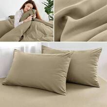 Double Bedding Set 4 Piece Duvet Cover Fitted Sheet With Pillow Cases Soft Brushed Microfiber Duvet Cover Sets Beige - Double + Beige - View 6