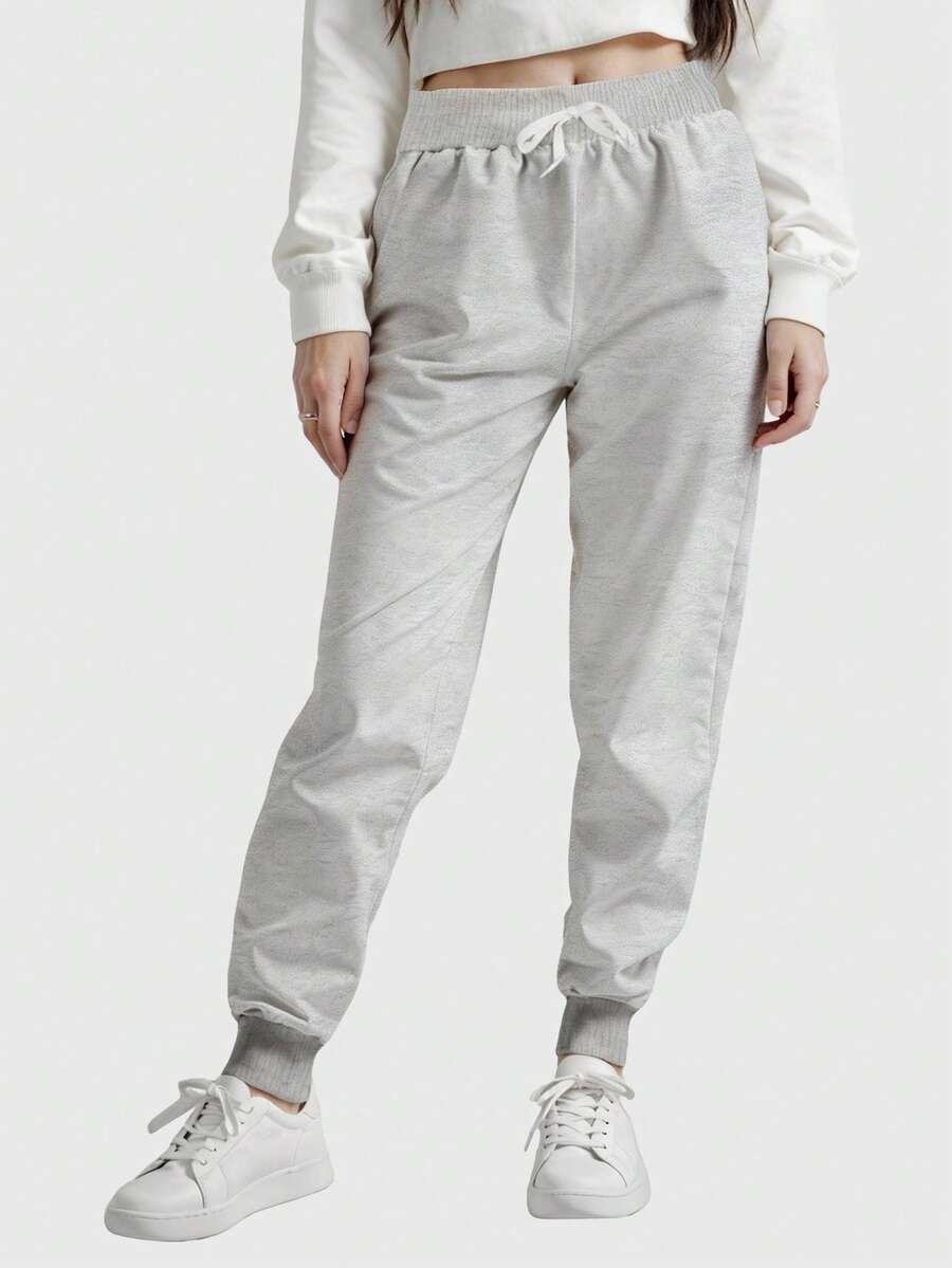 Women's Plain Sweatpants With Back Pocket Flannel New Release - Xám - Xem 1