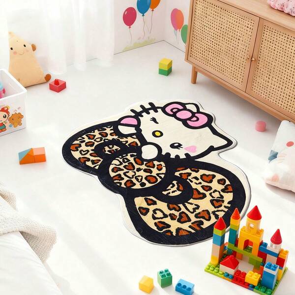 Sanrio 1pc Sanrio Hello Kitty Leopard Print Bow Bathroom Mat, Faux Sheepskin Irregular Anti-Slip Small Rug, Soft & Skin-Friendly Machine Washable Carpet, Suitable For Bedroom, Bedside, Bathroom, Doorway, Holiday Decor, Indoor/Outdoor Non-Slip Mat, Bedroom Rug, Housewarming Gift, Birthday Gift, Party Favor, Autumn Decor, All Season