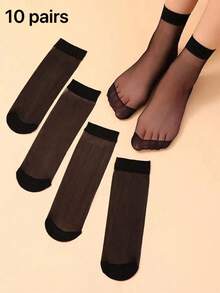 5 Pairs Assorted Transparent Breathable Stockings Suitable For Daily Wear, Fall Socks - Black - View 10