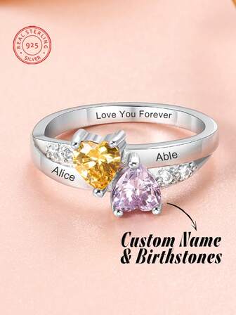 1pc S925 Sterling Silver Pink Heart Shaped Ring For Women, Romantic Sweet Wedding Ring, European, American, Japanese And Korean Styles, Simple Colored Birthstone Couple Gift Ring For Women Valentines