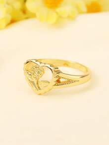 1pc Elegant Rose Flower Copper Ring, Suitable For Daily Wear, Wedding, Engagement, Party Jewelry Gift For Women Valentines,Mom,Mother,Mother's Day,Gift - 1# - View 8