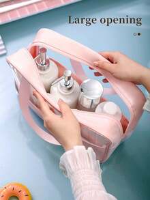 Transparent PVC Makeup Bag, Letter Makeup Bag, Waterproof Travel Makeup Bag, Letter Zipper Waterproof Makeup Organizer Bag, Portable Cosmetic Travel Bag With Handle, Makeup Organizer Bag, Suitable For Travel Toiletries, Travel Essentials, Cruise Essentials, Travel Accessories, Bathroom Storage, Jewelry Storage, Lipstick Storage, Nail Polish Storage, Easter Gift, Bridesmaid Gift, Mother's Day Gift, Women Gift