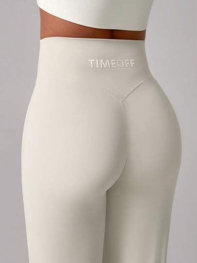 TimeOff 1 Stück Damen minimalistische V-förmige Lifting gerade weite Bein Buchstaben Muster elastische Taille Sport Hose Leggings