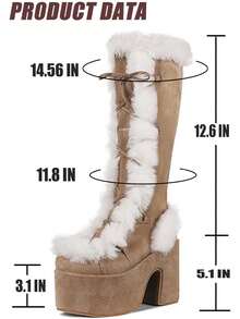 Women Knee High Boots Warm Faux Furry Chunky High Heel Platform Luxury Halloween Punk Goth Cosplay Fuzzy Snow Boots - Màu be - Xem 6