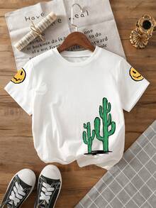 Young Boy Casual Slogan Print Short Sleeve T-Shirt, Summer - White - View 2