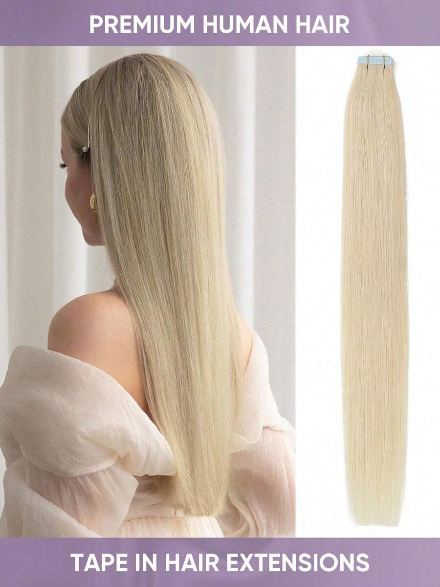 20pcs Tape-In Hair Extensions, Real Human Hair, 14-22 Inches, Invisible Double-Sided Tape-In Hair Extensions, Straight Hair, Suitable For Party, Halloween Costumes
