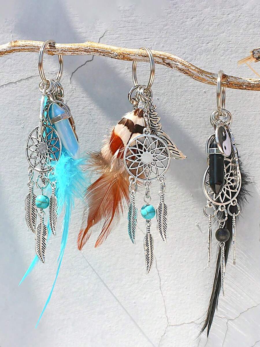 1pc Dream Catcher Keychain For Women,Boho Feather Keychain,Yin Yang Tai Chi Key Chain,Cute Keychain, Boho Bag Charm, Keyrings,Accessories For Backpack,Decorate Your Purse,Mobile Phones,Handbags,Tote, Backpack,Cameras, Car Keys Bag Accessories Lanyards With Id Holder Car Accessories Bag Charms Christmas Gift