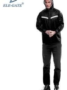 Impermeable 2 Piezas Visera Bandas Reflectivas Botones - Negro - Ver 9