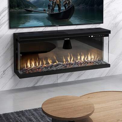 102cm 3 In 1 Electric Fireplace, Wall Mounted, Recessed, Freestanding Electric Fire, 12 LED Color Flame Effect, Remote Control & Real Logs, 900W/1800W Heater, Crystal & Log Set -By GeoTower