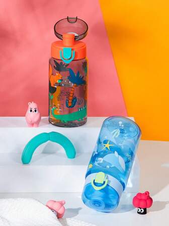 1PC 550ML Cartoon Cute Animal Pattern High-Value Water Cup With Bounce Cover Design, Anti-Fall And Leak-Proof Durable Transparent Water Bottle, Outdoor Sports Travel Portable Water Bottle, Outdoor Sports, Travel, Daily Household, Back To School Supplies