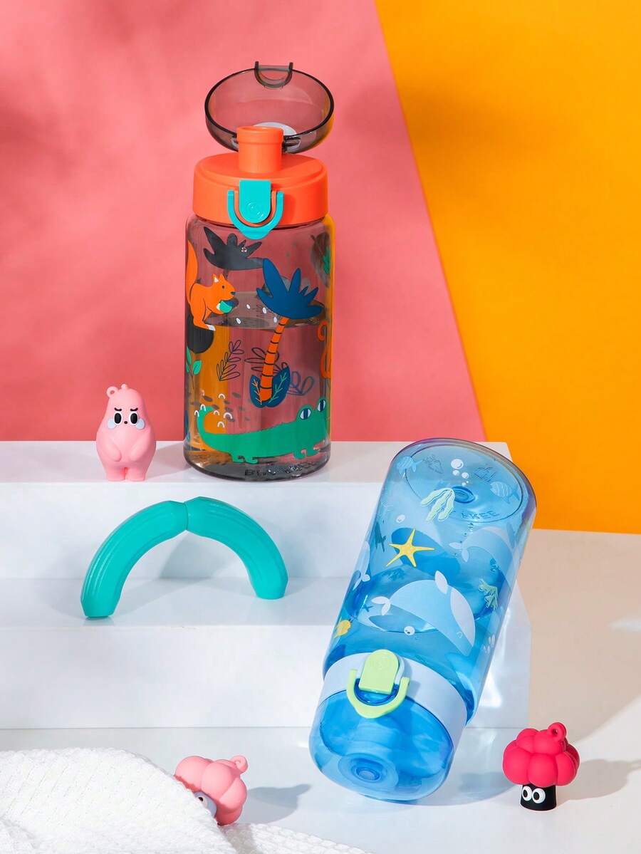 1PC 550ML Cartoon Cute Animal Pattern High-Value Water Cup With Bounce Cover Design, Anti-Fall And Leak-Proof Durable Transparent Water Bottle, Outdoor Sports Travel Portable Water Bottle, Outdoor Sports, Travel, Daily Household, Back To School Supplies