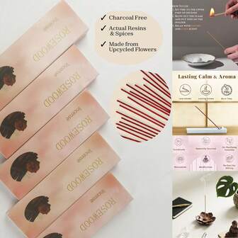 35 pièces/boîte Bâtons d'encens 100% naturels et biologiques, parfumés à la rose et au bois d'agar, cadeau de méditation fait main - purification spirituelle