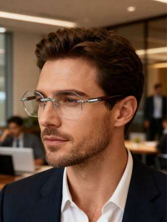 1 st. ramlösa träfiberbågar moderiktiga glasögon utan styrka, lämpliga för vardagsbruk, arbetspendling, läsning, perfekt presentval